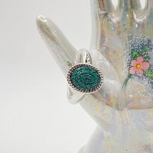 Sterling Silver and Pave Emerald Cluster ring sz 10.5